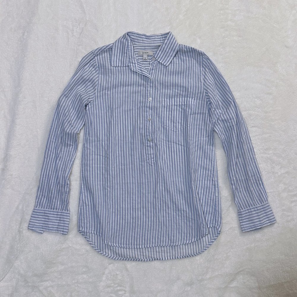 J. Crew Blue and White Striped Popover Cotton Shirt 00
